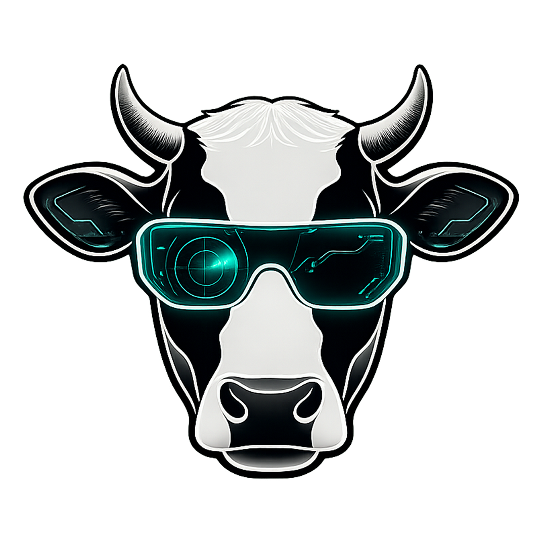 TechCow cow in a futuristic visor
